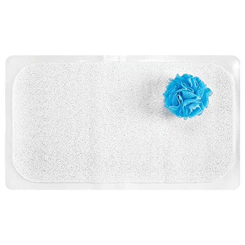 mDesign Loofah Non-Slip, Quick Drying Cushioned Mat with Suction Cups for Bathroom Shower or Tub - White