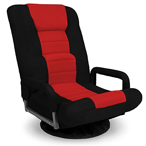 Best Choice Products Multipurpose 360-Degree Swivel Gaming Floor Chair for TV, Reading, Playing w/Lumbar Support, Armrest Handles, Foldable Adjustable Backrest, Machine Washable - Red