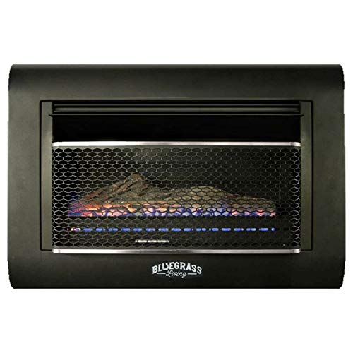 Bluegrass Living B30TD-BL Dual Fuel Vent Free Linear Wall Gas Fireplace with Log-26,000 BTU, T-Stat Control, Black