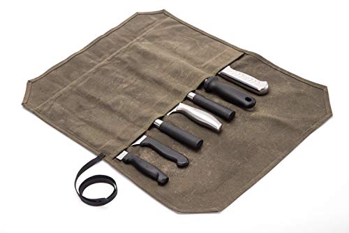 Khaki Chef’s Knife Roll Case, Waxed Canvas Cutlery Knives Holders Protectors, Home Kitchen Cooking Tools And Utensils Wrap Bag Wallet, Multi-Purpose Brush Roll Bag, Travel Tool Roll Pouch (Khaki)