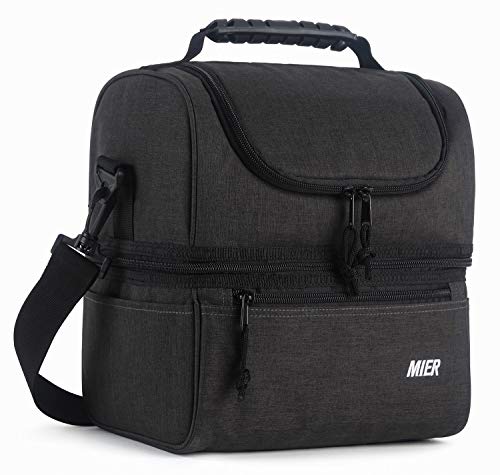 MIER Adult Lunch Box Insulated Lunch Bag Large Cooler Tote Bag for Men, Women, Double Deck Cooler (Dark Grey, Large)
