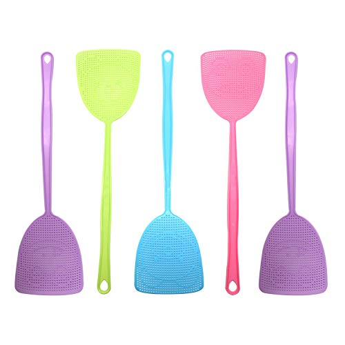 jiemei Fly Swatter, 5 Pack Manual Pest Control Colorful Plastic with 17.5'' Durable Long Handle House Wife Helper (5X)