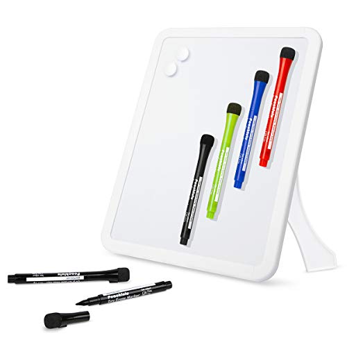 Peachlulu Magnetic Dry Erase Board 8.5 x 11 Inches with Stand on Desk, on Fridge, on Wall 6 Markers and 2 Magnets