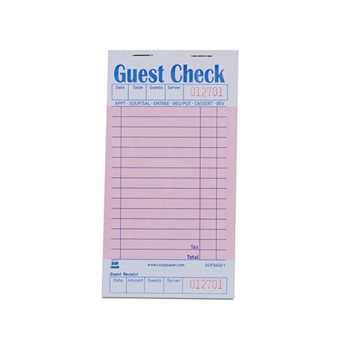 Royal Pink Guest Check Board, 1 Part Booked with 15 Lines, Package of 10 Books