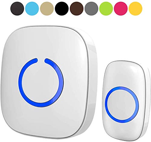 SadoTech White Wireless Doorbell Kit: Model C Wireless Doorbell for Home with 1 Push Button Transmitter and 1 Receiver - Waterproof, Long Range Wireless Door Bell - Battery Operated Door Bells