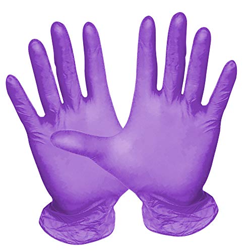 Face Mask Lab - Disposable Gloves [100 Gloves] Nitrile Purple Size L - 100% Latex Free and Powder Free. Size L