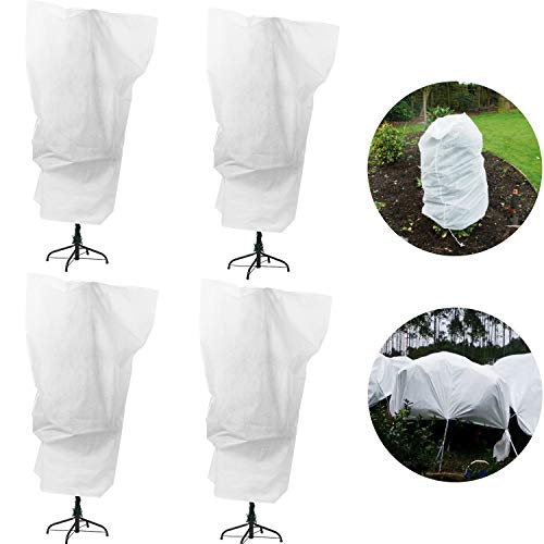 Alpurple 4 Packs Winter Drawstring Plant Covers-23.6 x 31.5 Inch Warm Plant Protection Cover Bags, Frost Cloth Blanket Protecting Fruit Tree Potted Plants from Freezing Animals Eating