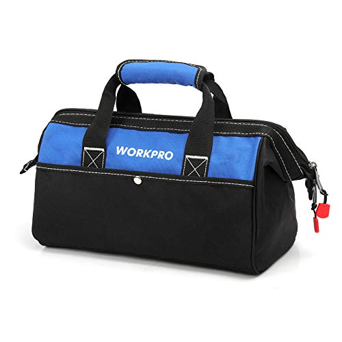 WORKPRO 13-inch Tool Bag, Wide Mouth Tool Tote Bag with Inside Pockets for Tool Storage