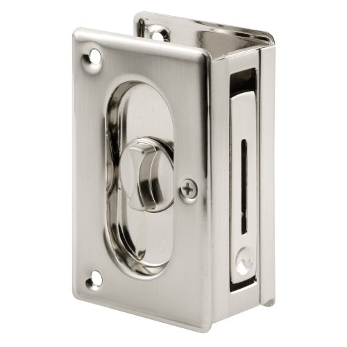 Prime-Line N 7367 Pocket Door Privacy Lock with Pull - Replace Old or Damaged Pocket Door Locks Quickly and Easily – Satin Nickel, 3-3/4”