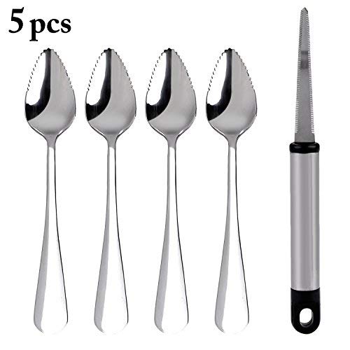 Grapefruit Spoons, JUSTDOLIFE Grapefruit Dessert Spoons Stainless Steel Half Serrated Citrus Fruit Vintage Dessert Spoons Gift for Kitchen (5 Pack)