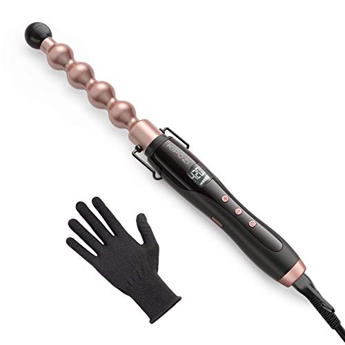 KIPOZI 1 inch Bubble Curling Wand—Professional Salon Hair Wand Curling Iron for Beachy Waves, Use Home & Travel, Dual Voltage Equipped Heat Resistant Gloves