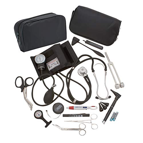 AsaTechmed Complete Diagnostic Blood Pressure, Stethoscope, Otoscope Kit w/Tuning Fork, Neurological Reflex Hammer, EMT Shears || Nurse Starter Kit with Travel Pouch + Accessories (Stainless Silver)