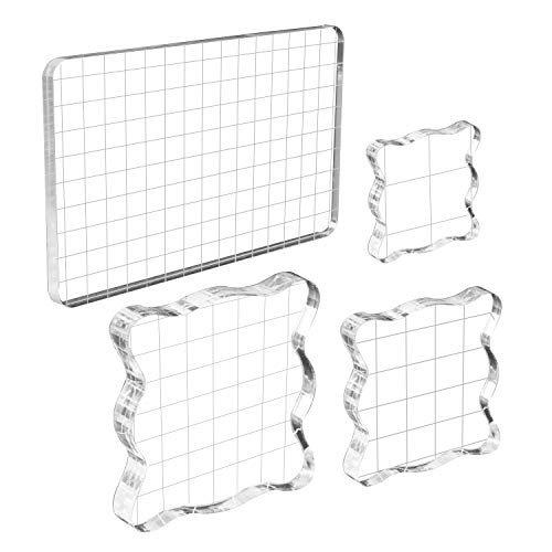 WeiMeet 4 Pieces Stamp Blocks Acrylic Clear Stamping Blocks Tools with Grid Lines for Scrapbooking Crafts Making