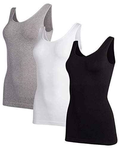 Marilyn Monroe Women's Shapewear - Seamless Cami Tank Top T-Shirt (3 Pack), Black/White/Grey, Size Large