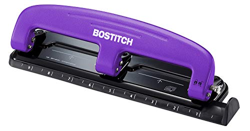 Bostitch Office EZ Squeeze Reduced Effort 3-Hole Punch, 12 Sheets, Purple (2105), 1.6' x 3' x 11'