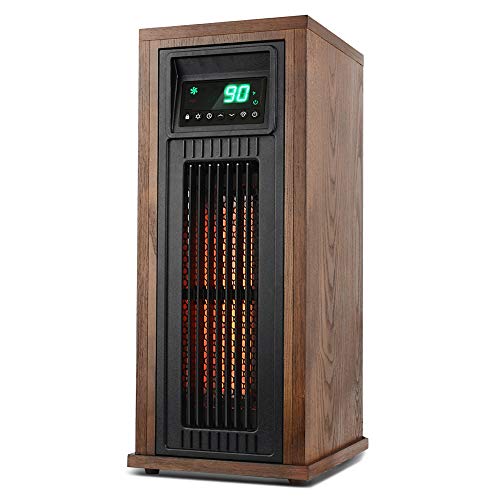 LIFE SMART Electric Infrared Quartz Oscillating Tower Heater with Adjustable Thermostat and Timer, Wood Appearance Decorative Heater with Tip-Over and Overheat Protection 1500W/1000W