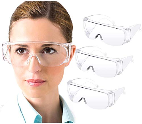 Safety Goggles, Anti-Fog Eye Protection Glasses, Lightweight Dustproof Over-Glasses, Anti-Splash Goggles for Men and Women 3 Pack