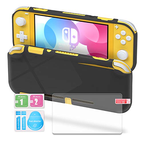 TPU Case Compatible with Nintendo Switch Lite, Clear Protective Case Compatible with Switch Lite with Tempered Glass Screen Protector - Gray