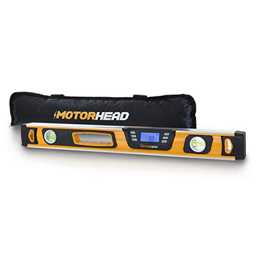 MOTORHEAD 24-Inch 0° - 180° SMART DIGITAL Level, LCD Screen, Audible Alerts, Water, Dust & Shock Resistant, Magnetic Bottom, Includes Bag, High-Visibility, Solid-Milled Aluminum, USA-Based Support