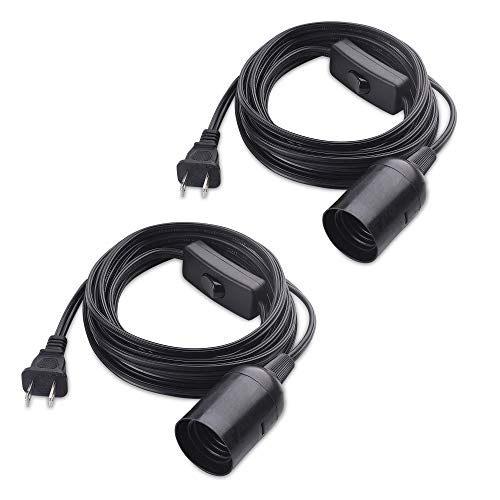 Cable Matters 2-Pack Hanging Light Cord (Light Socket with Cord) with On Off Toggle Switch in Black - 15 Feet