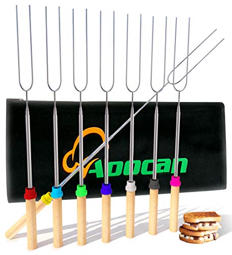 Aoocan marshmallow roasting sticks Telescoping Rotating Smores Skewers Hot Dog - 32 inches - Set of 8 smores sticks for fire pit, Campfire, Camping, Bonfire and Grill