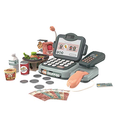 Sallymonday Toy Cash Register for Kids, Pretend and Play Educational Toy, Realistic Actions & Sounds with Scanner, Calculator, Microphone, Play Money & Grocery Toy for Boys & Girls Gift