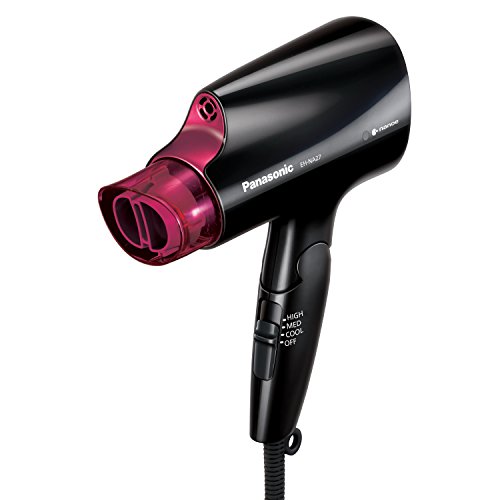 Panasonic Compact Hair Dryer with Nanoe Technology for Smoother, Shinier Hair, Includes Quick-Dry Nozzle and Folding Handle for Travel, Black, Pink EH-NA27-K