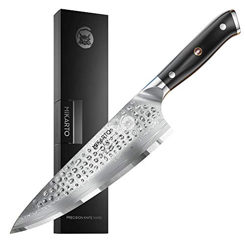 Japanese Chef Knife, 8 Inch Gyuto, Professional Grade - Damascus Stainless Steel Chef’s Knife with Hammer Finish - Ultra Sharp, High Carbon Kitchen Knives - Quality, All Purpose, Precision cutting.