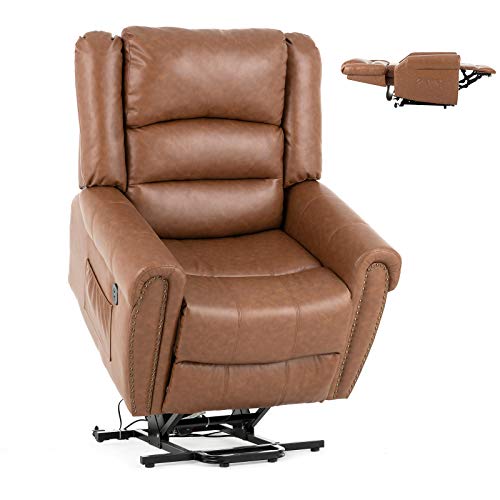 Mecor Power Lift Chair Dual Motor PU Leather Lift Recliner for Elderly Lay Flat Sleeper Recliner with Massage/Heat/Vibration/Remote Control for Living Room