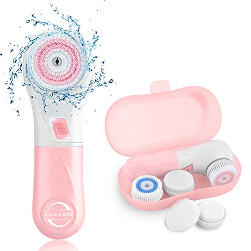 Facial Cleansing Brush, FASHURN Waterproof Electric Facial Cleansing Spin Brush Set with 5 Rotating Brush Heads, Gentle Exfoliating and Removing Blackhead Face Scrubber with Travel Case