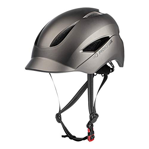 MOKFIRE Adult Bike Helmet with USB Charge Safety Light & Reflective Strap, Urban Commuter Bicycle Helmet CPSC and CE Certified for Adult Men/Women - Adjustable Size - Matte Titanium
