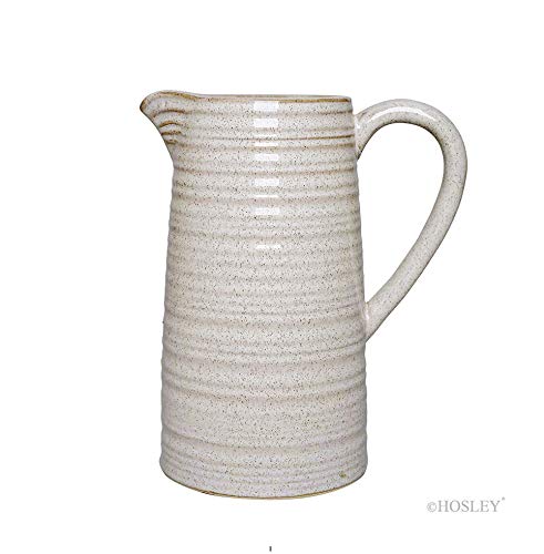 Hosley 8 Inch High Cream Ceramic Pitcher Vase for Flowers Decorative Use. Ideal for Dried Floral Arrangements Gifts for Home Weddings Spa and Aromatherapy Settings.