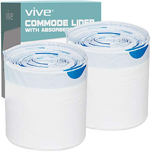 Vive 48 Pack of Commode Liners with Absorbent Pad - Disposable Replacement Bag - Fits Standard Adult Bariatric Bedside Commode Pail and Folding, Portable Toilet Chair - Absorbing Sheet Aid - Universal