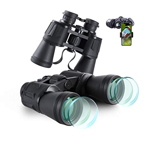 20x50 Binoculars for Adults with Smartphone Adapter 28mm Large Eyepiece HD Binoculars for Bird Watching Hunting Hiking Sightseeing Travel Opera Concert Games with BAK4 Prism FMC Lens, Black