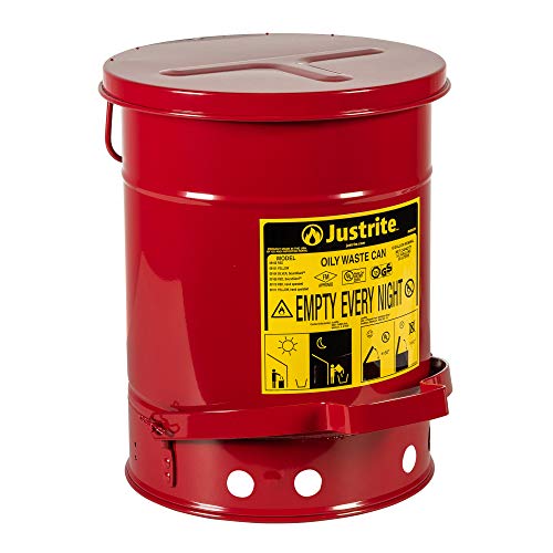 Justrite Just Rite 6 Gallon Oily Waste Can, Red