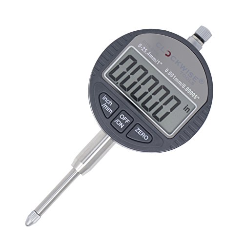 Clockwise Tools DITR-0105 Electronic Digital Dial Indicator Gage Gauge Inch/Metric Conversion 0-1 Inch/25.4 mm 0.00005 Inch/0.001mm Resolution with Back Lug Auto Off Featured Measuring Tool