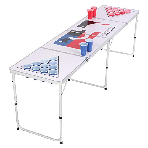 JOYMOR Beer Pong Table 8 FT for Drinking Games, Heavy Duty Foldable Party Pong Tables with 24 Cups & Ping-Pongs, Upgraded with Cup Holes Beer Pong Set for Adults (White)