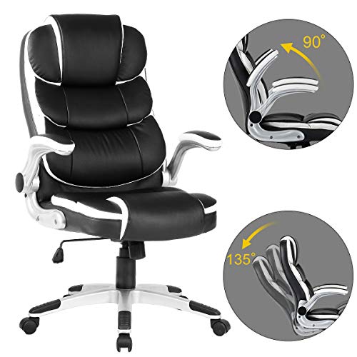 YAMASORO Leather Ergonomic Executive Office Chair Adjustable Tilt Angle High Back Executive Computer Desk Chair Black
