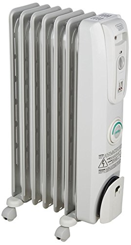 De'Longhi Oil-Filled Radiator Space Heater, Quiet 1500W, Adjustable Thermostat, 3 Heat Settings, Timer, Energy Saving, Safety Features, Nice for Home with Pets/Kids, Light Gray, Comfort Temp EW7707CM