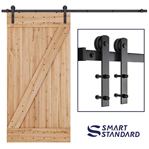 SMARTSTANDARD 8ft Heavy Duty Sturdy Sliding Barn Door Hardware Kit - Smoothly and Quietly -Easy to Install -Includes Step by Step Installation Instruction-Fit 42'-48'Wide Door Panel (I Shape)