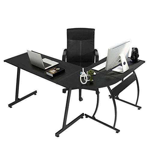 GreenForest L-Shaped Corner Desk Computer Gaming Desk PC Table,Home Office Writing Workstation 3-Piece,Black