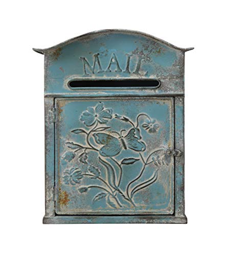 Creative Co-Op Distressed Blue Embossed Tin 'Mail' Box