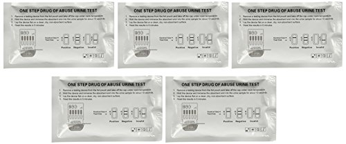 MOD Complete MDC00911 At Home Drug Tests- (5) Individually Wrapped 6 Panel Multi Screen Urine Drug Tests - Each Test Screens For 6 Different Drug Types Including Cocaine / Crack, Heroin / Morphine, Marijuana, Meth, Amphetamine, Adderall, Benzos, Xanax