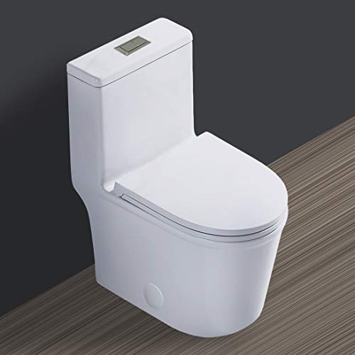 WinZo Compact One Piece Toilet with 22.8' Small Depth Modern Short Design Dual Flush for Tiny Mini Bathroom White