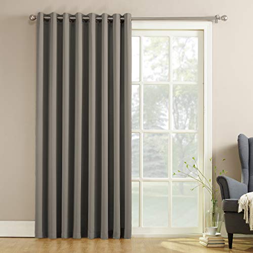 Sun Zero Barrow Extra-Wide Energy Efficient Sliding Patio Door Curtain Panel with Pull Wand, 100' x 84', Gray