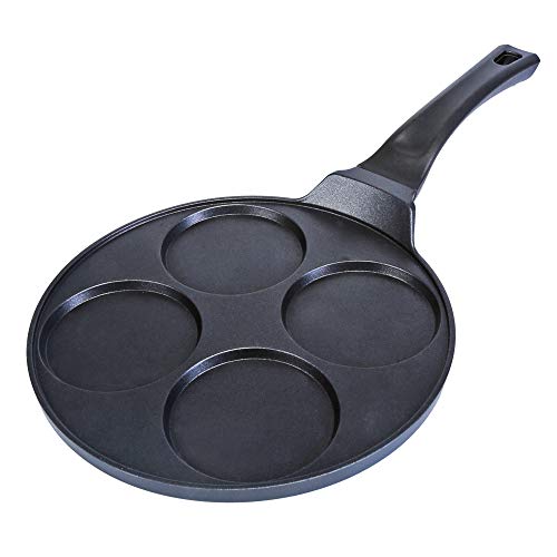 Cainfy Pancake Pan Maker Nonstick-Suitable for All Stovetops,10.5 Inch Mini Non Stick Silver Dollar Grill Blini Griddle Crepe Pan,4 Molds Cake Egg Cooker Skillet for Kids Gifts,100% PFOA Free Coating