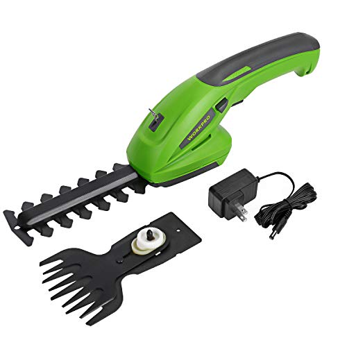 WORKPRO 7.2V 2-in-1 Cordless Grass Shear + Shrubbery Trimmer - Handheld Hedge Trimmer, Rechargeable Lithium-Ion Battery and Charger Included