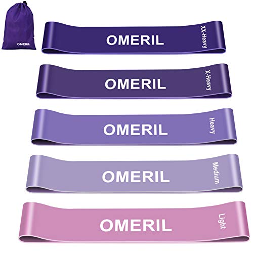 OMERIL Resistance Bands [Set of 5], Skin-Friendly Exercise Loop Bands with 5 Resistance Levels Workout Bands for Legs and Glutes, Arms, Physio, Pilates, Yoga, Strength-Carry Bag Included