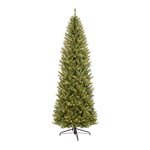 Puleo International 7.5 Foot Pre-Lit Fraser Fir Pencil Artificial Christmas Tree with 350 UL Listed Clear Lights, Green