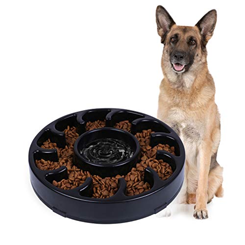 JASGOOD Slow Dog Bowl for Large Dogs,Fun Bowl Slow Feeder,Anti-Gulping Dog Slow Feeder Stop Bloat,Slow Eating Big Pet Bowl (A-Black)